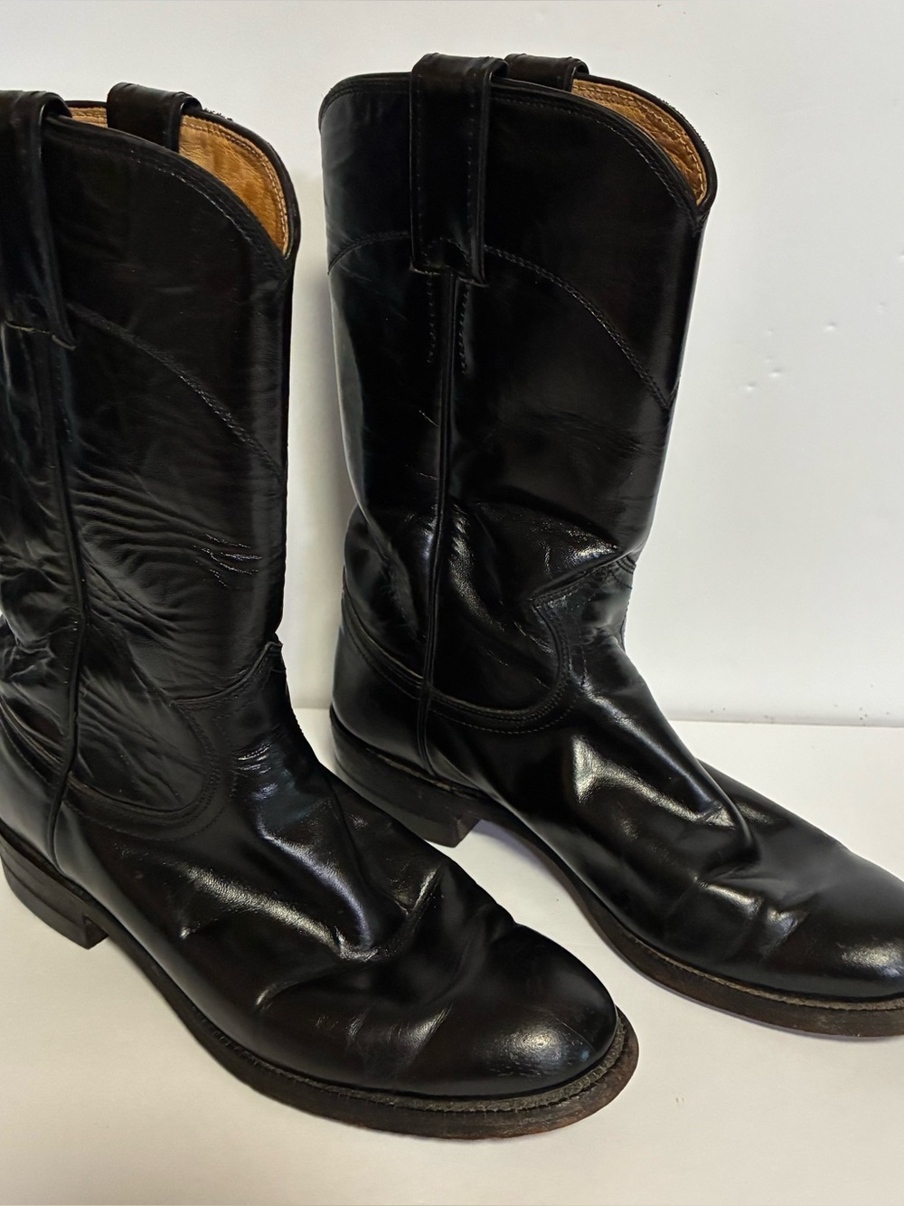Justin Boots Black Leather Women's Size 5B Classic Roper Western Heeled Boots